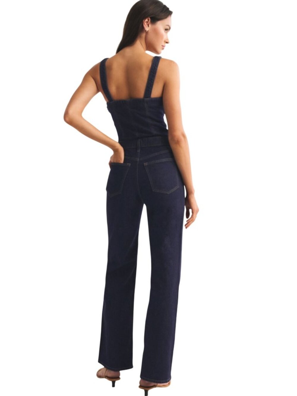 Abercrombie & Fitch Vegan Suede Lace Up Denim Jumpsuit Dark Wash Size M - Picture 4 of 15
